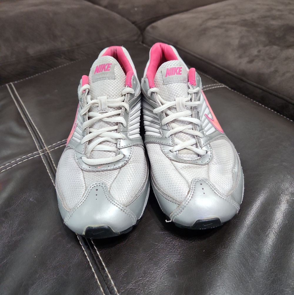 Nike Shox Women's Silver and Pink Athletic Sneakers